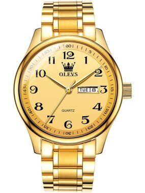 Olevs Men's Gold Luxury Stainless Steel Big Face Analog Quartz Luminous Watch
